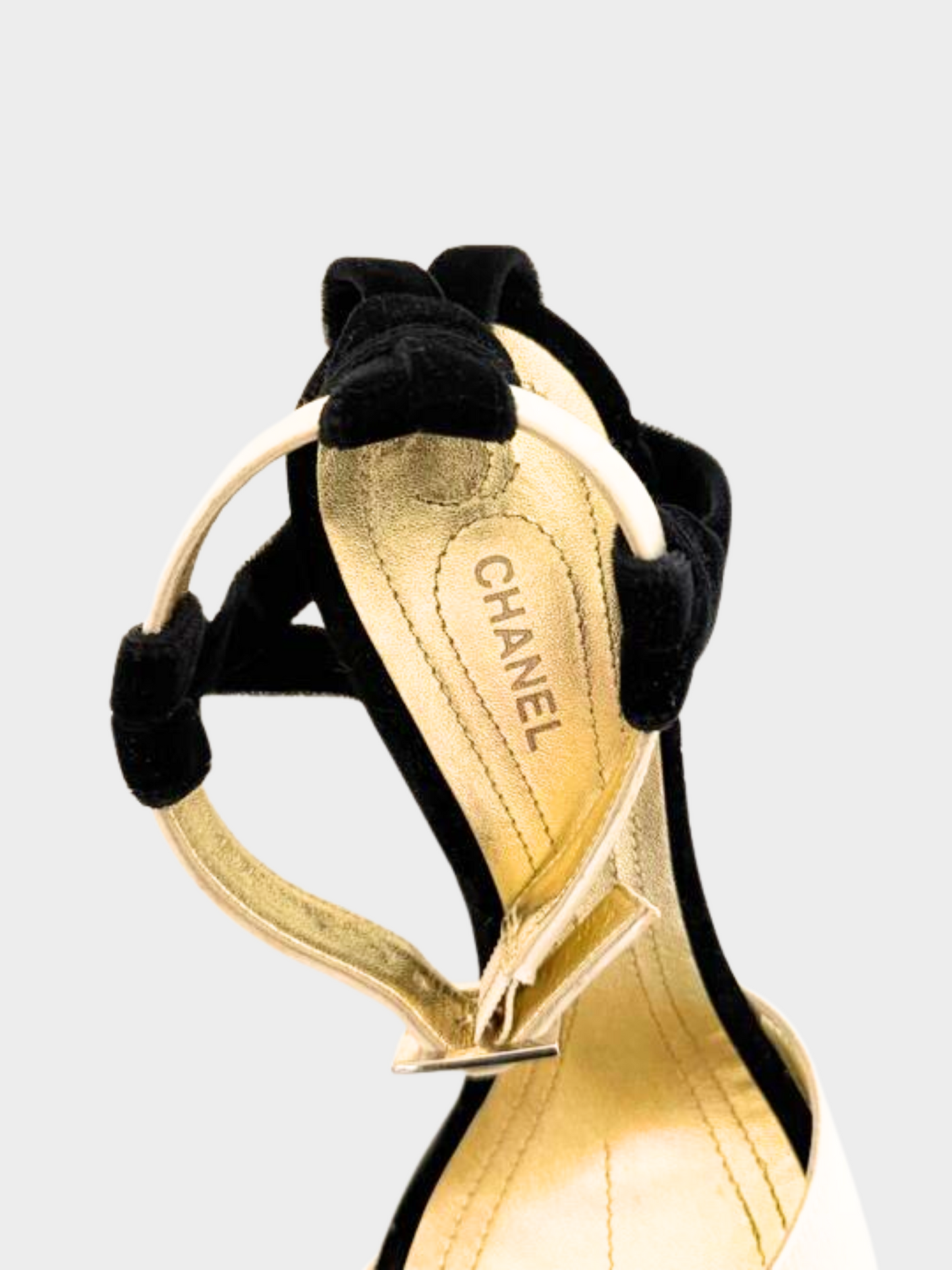 Chanel 2010s White and Gold Open Toe Heels