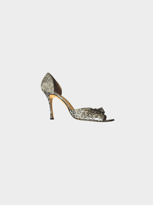 Manolo Blahnik 2000s Silver Leopard D’Orsay Heels
