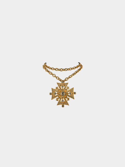 Christian Dior 1990s Gold Maltese Cross Necklace