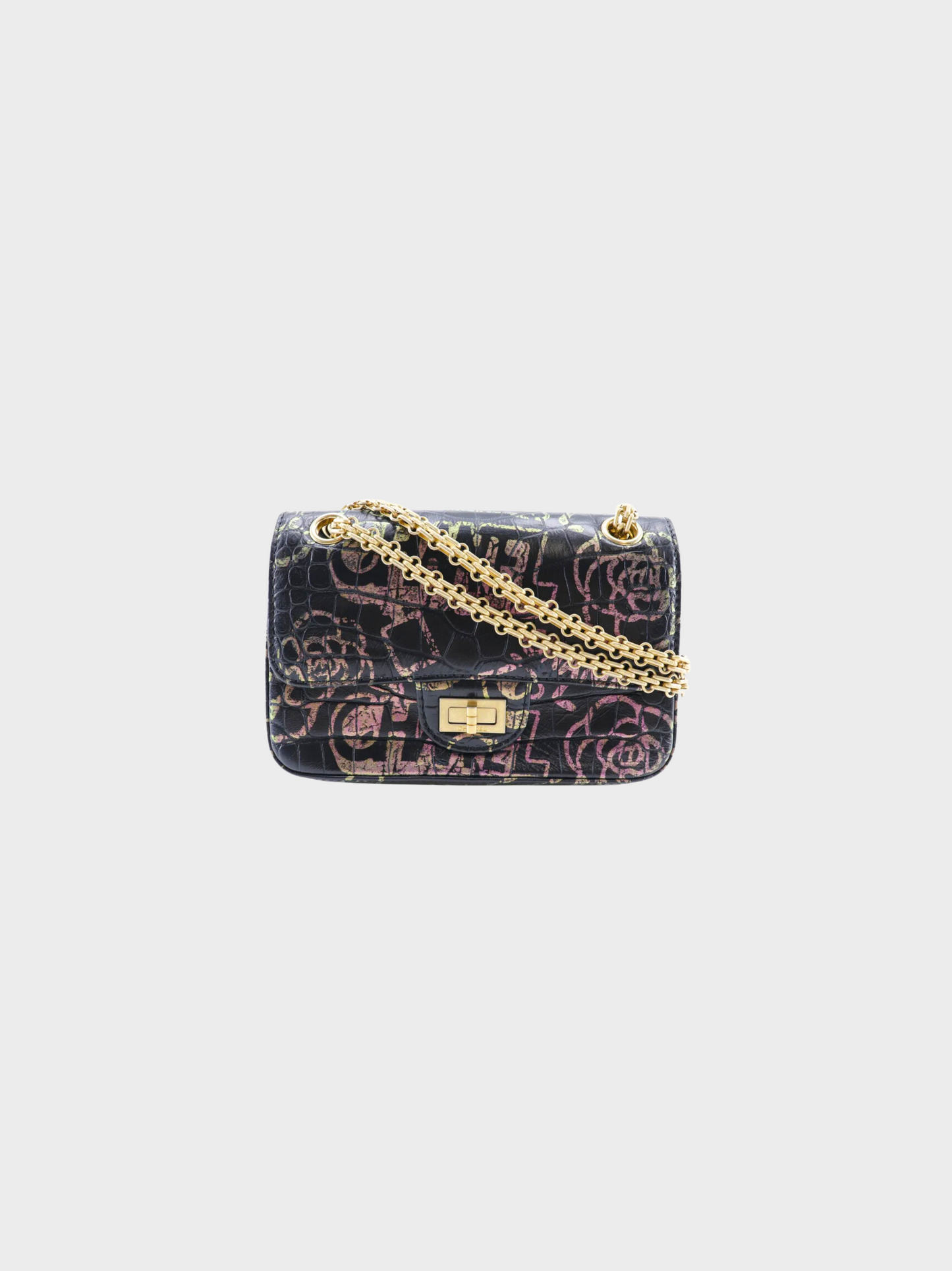 Chanel 2019 Black Leather Graffiti Chain Shoulder Bag