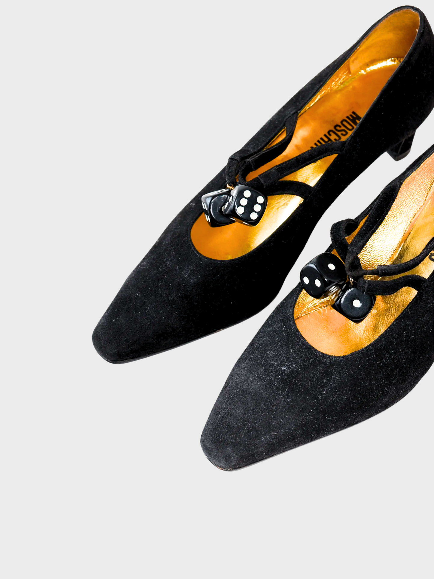 Moschino 1990s Black Suede Lucky Dice Heels