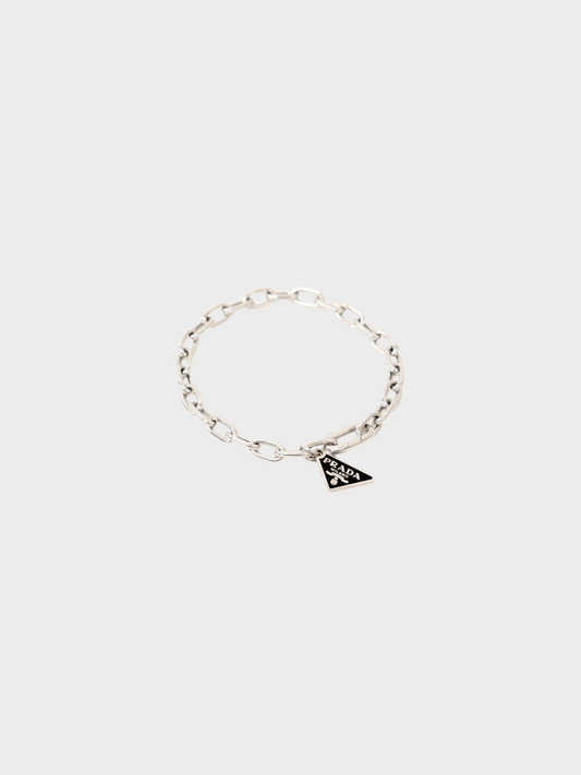 Prada 2010s Silver Triangle Logo Charm Bracelet