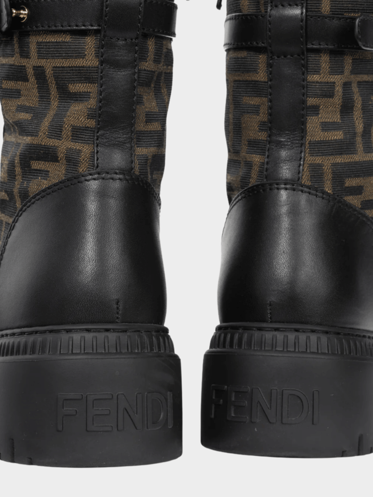 Fendi 2020s Fendigraphy Black Leather and Brown FF Pattern Combat Boots