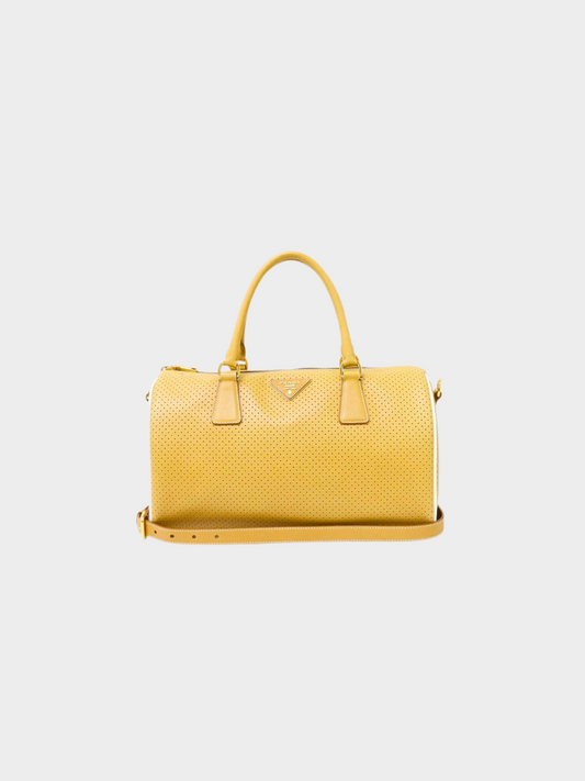 Prada 2000s Beige Perforated Leather Bowler Two-Way Bag
