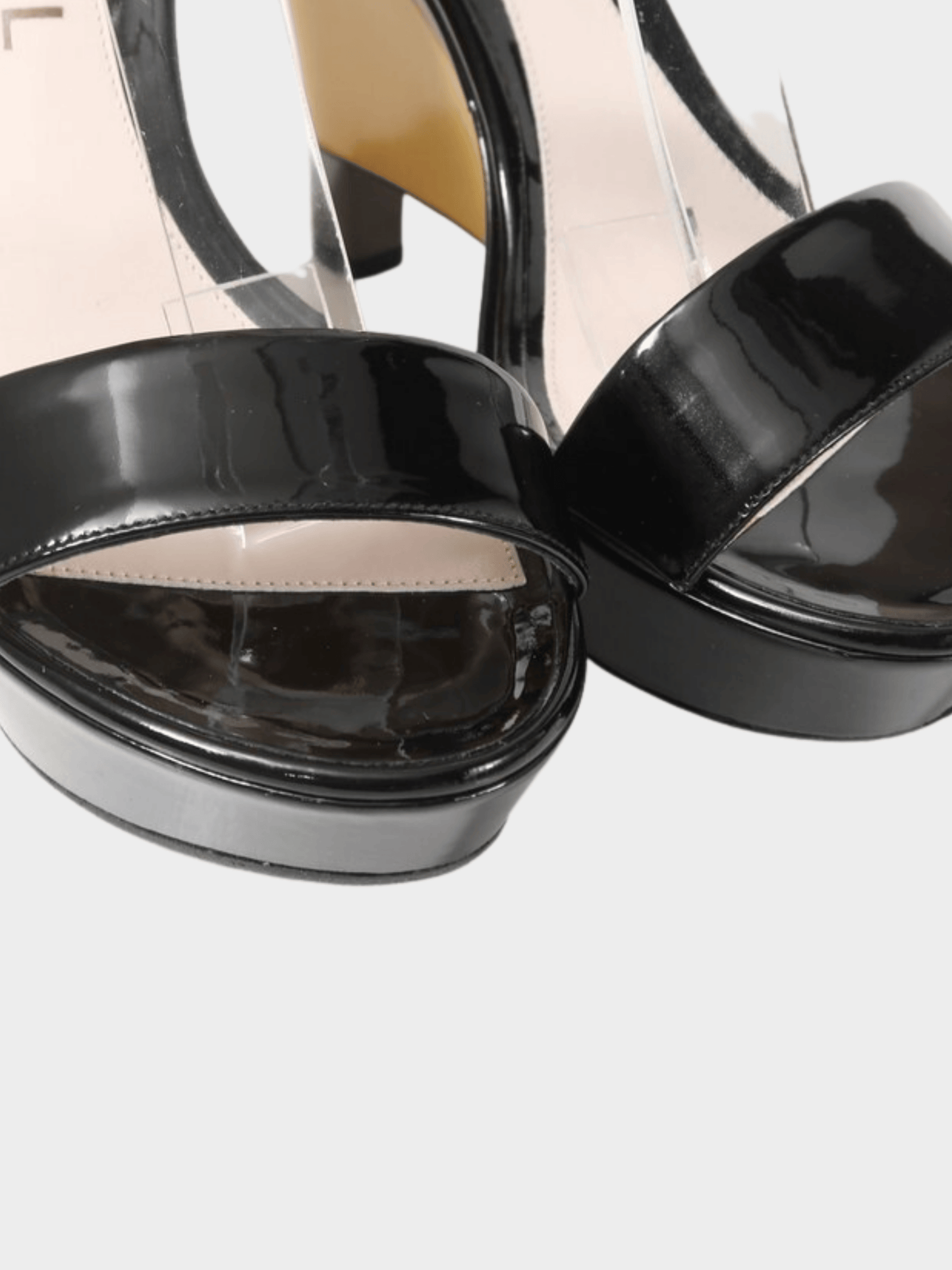 Chanel 2000s Black and Beige Patent Leather Platform Wedges