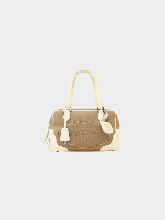 Prada 2010s Beige Jacquard Logo Mini Boston Bag
