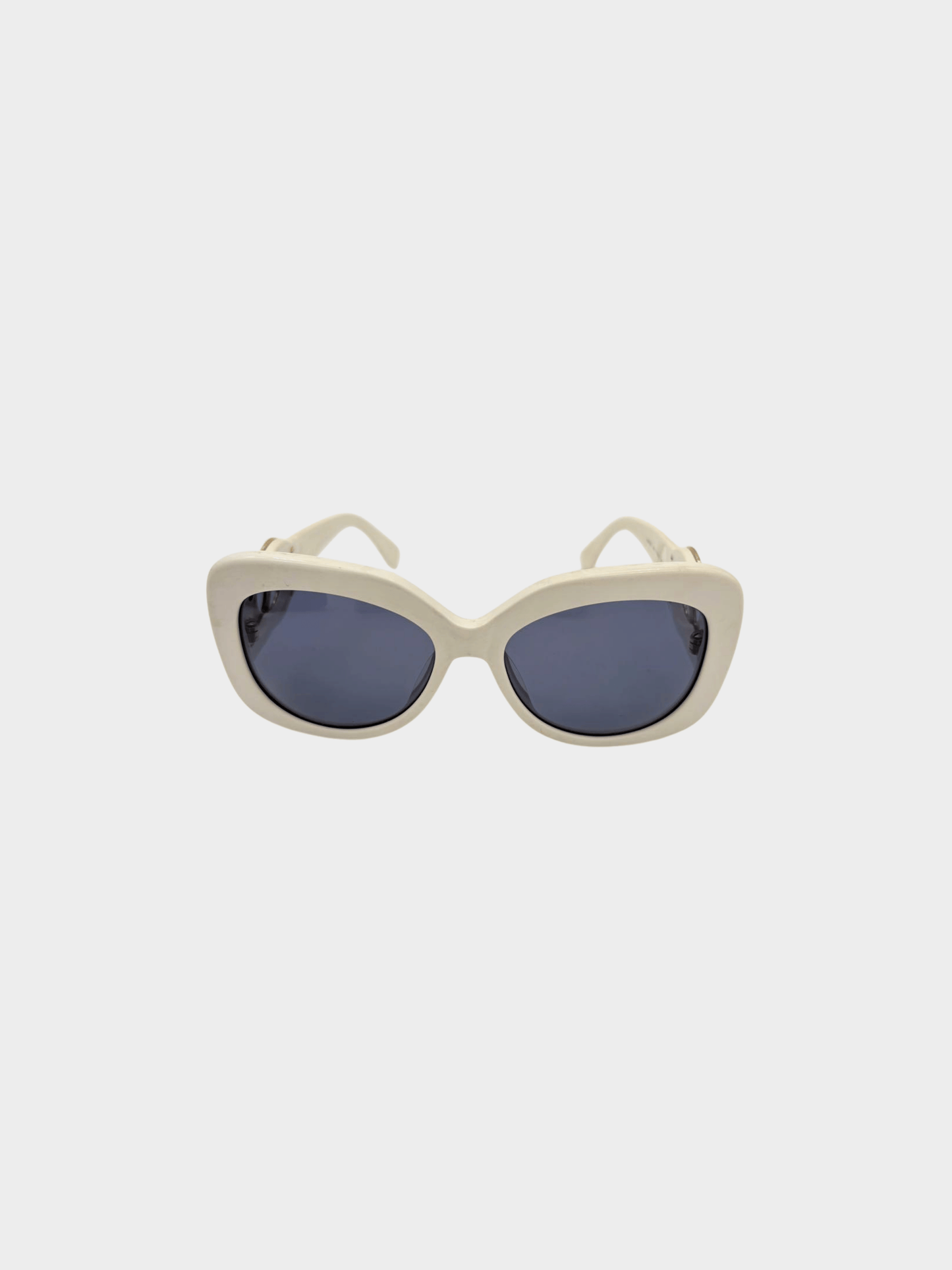 Chanel 2000s White CC Rectangular Cat Eye Sunglasses