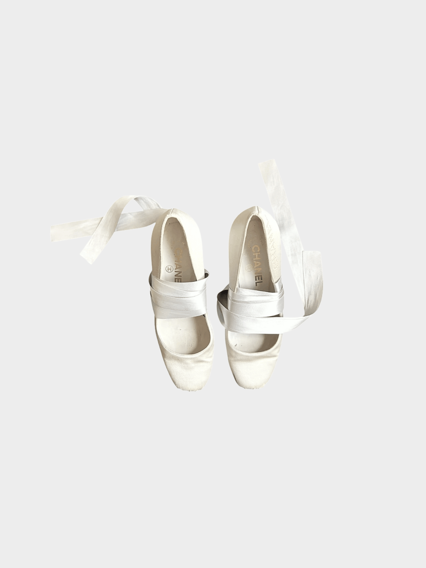 Chanel 2000s Rare White Ballet Satin Metallic Heels