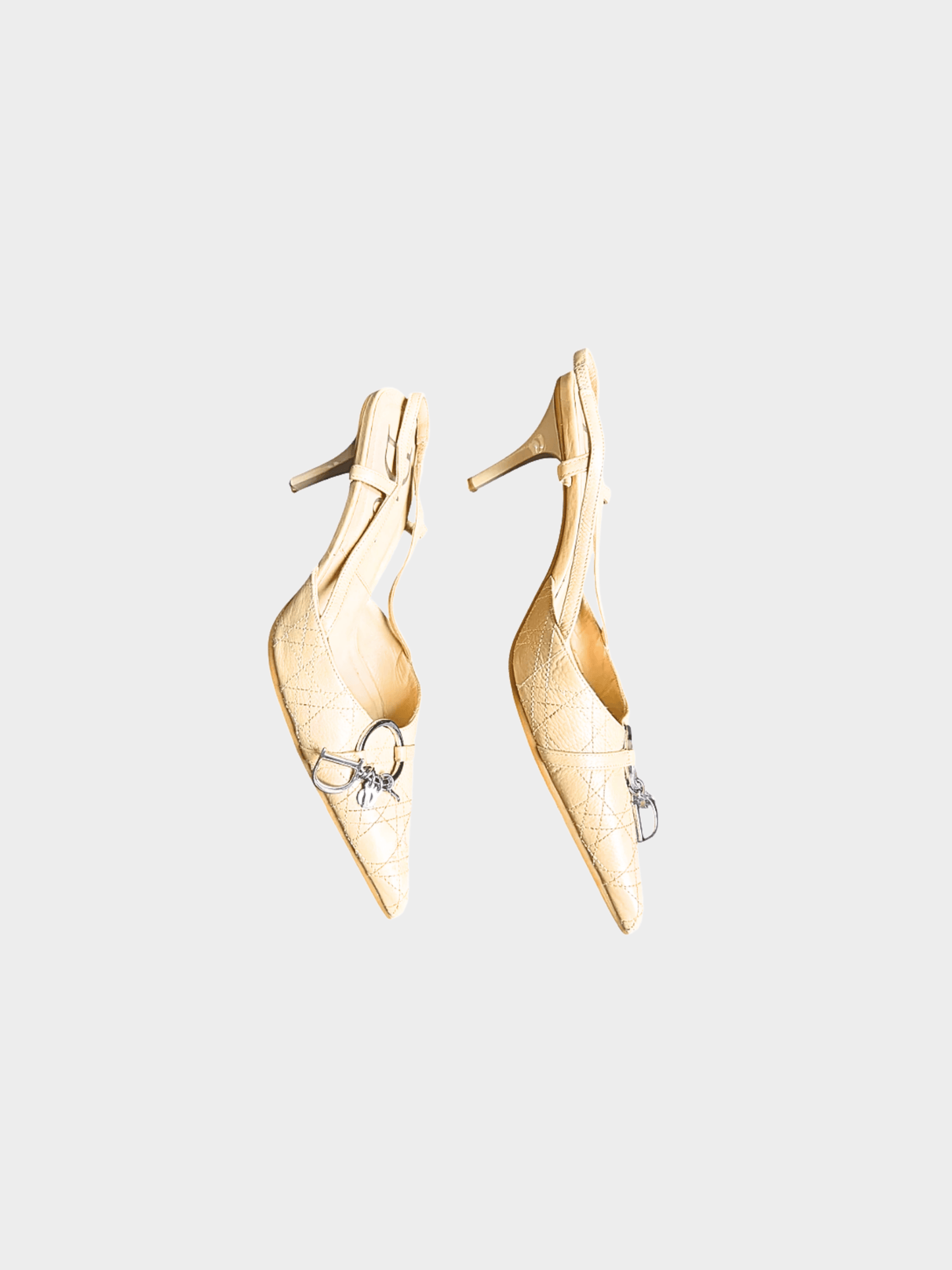 Christian Dior 2000s Beige Silver Metal Spell Out Charm Heels