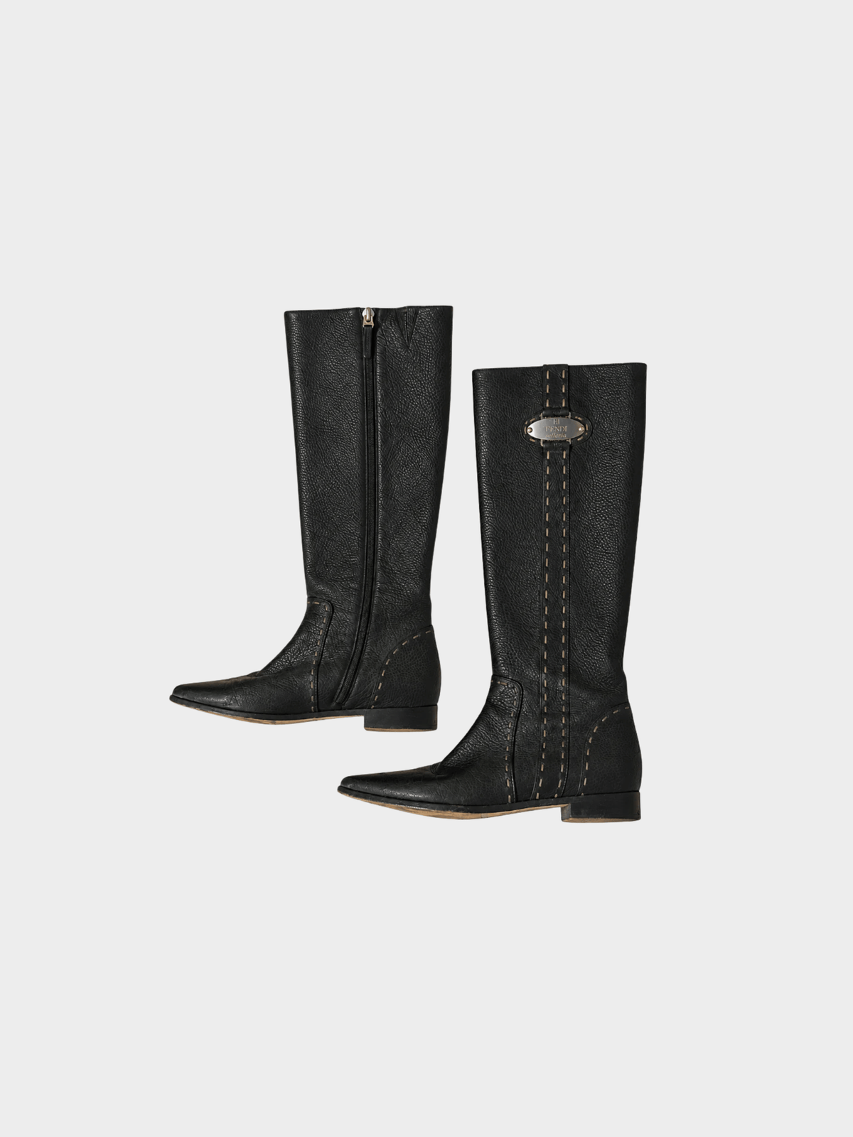 Fendi 2000s Black Leather Mid Calf Boots