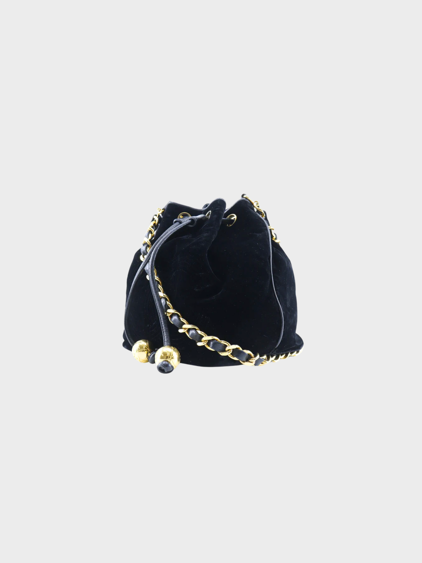 Chanel 1990s Black Drawstring Velvet Chain Shoulder Bag