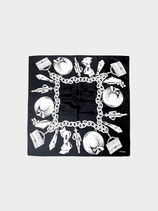 Chanel 1990s Black CC Printed Silk Scarf