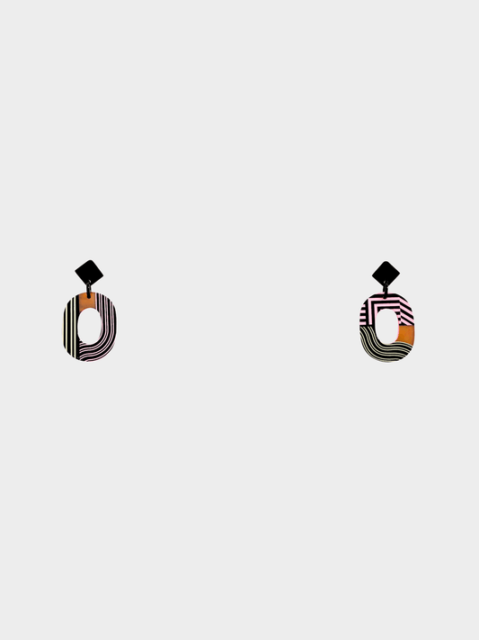 Hermes 2000s Ism Pop Line Pink and Brown Buffalo Horn Earrings