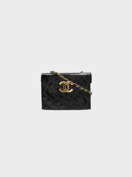 Chanel 1986 Black CC Flap Decacoco Matelasse Chain Shoulder Bag