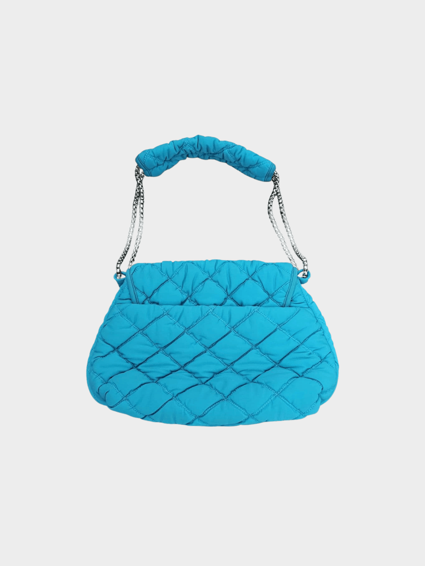 Chanel 2008 Turquoise Nylon Bubble Quilt Medium Flap