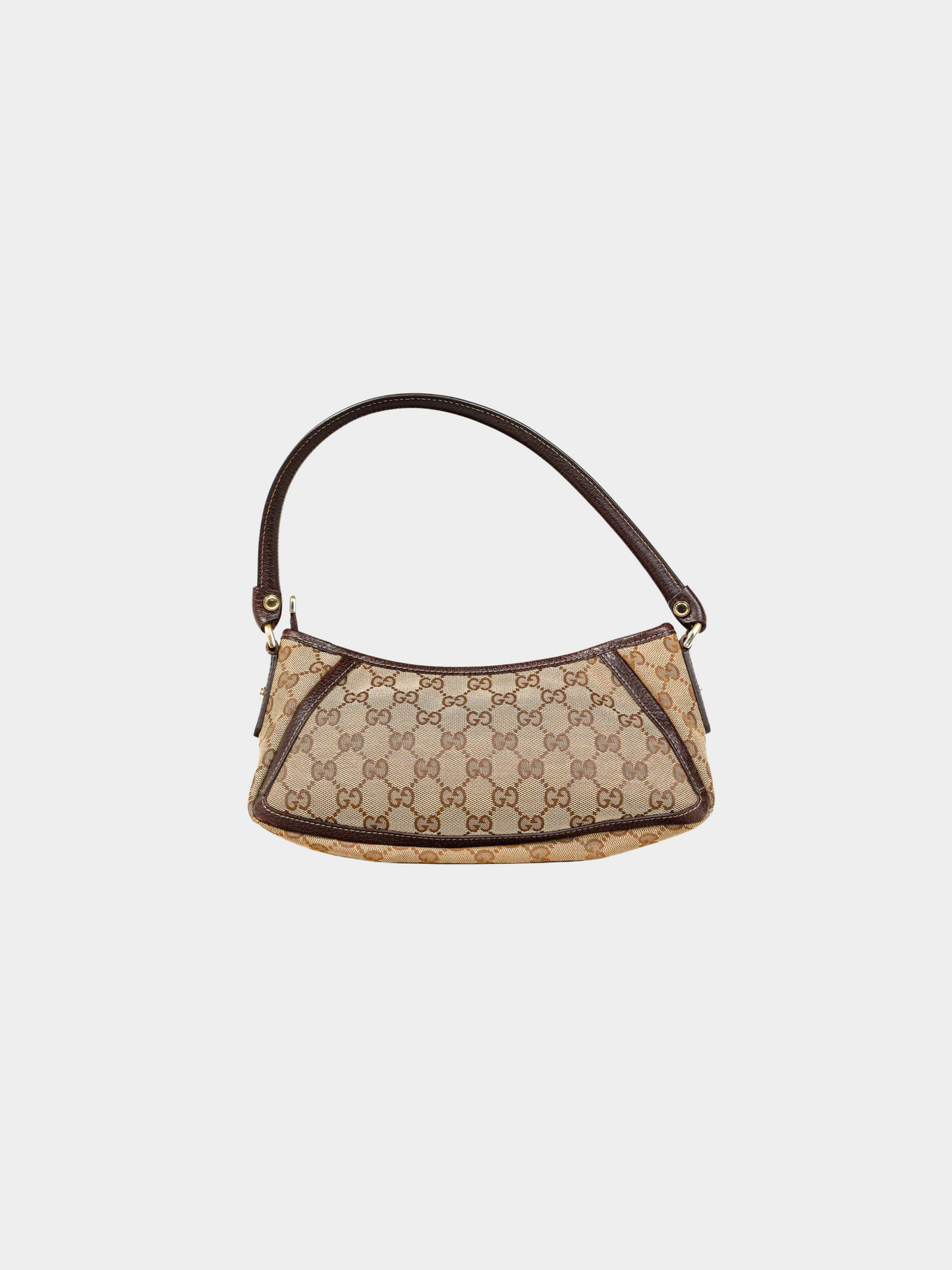 Gucci 2010s Brown Monogram D Ring Abbey Pochette Shoulder Bag