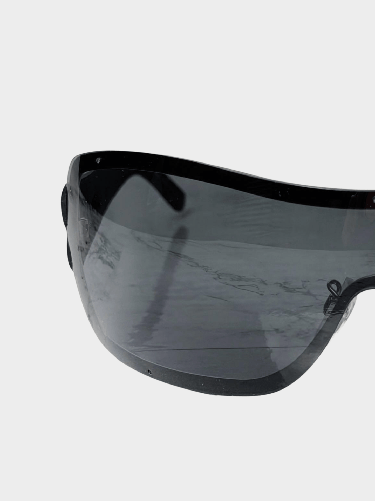 Chanel 2007-2008 Black Oversized Shield Wrap Around Sunglasses
