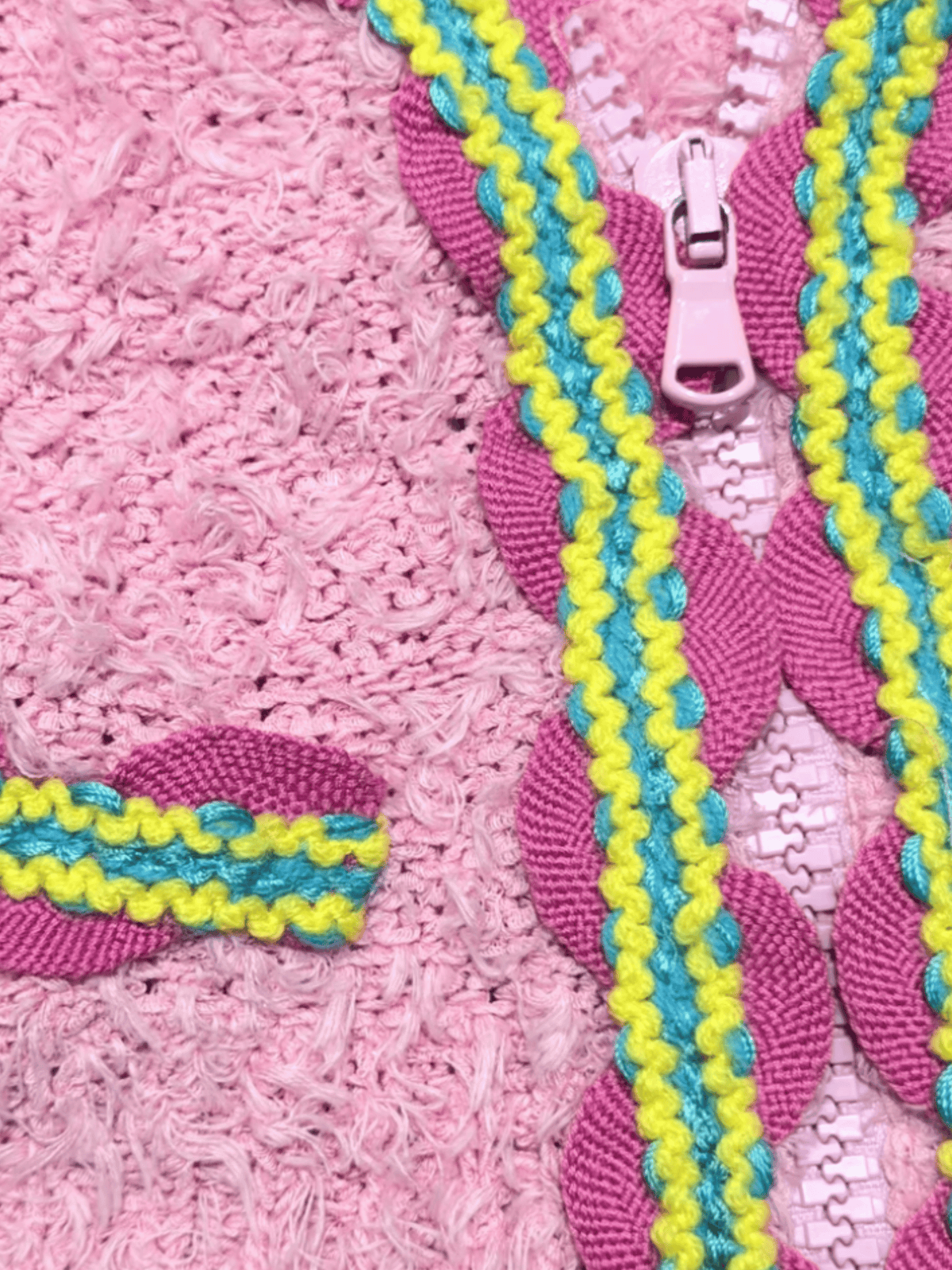 Moschino SS 2015 by Jeremy Scott Pink Bouclé Halter Zip Top