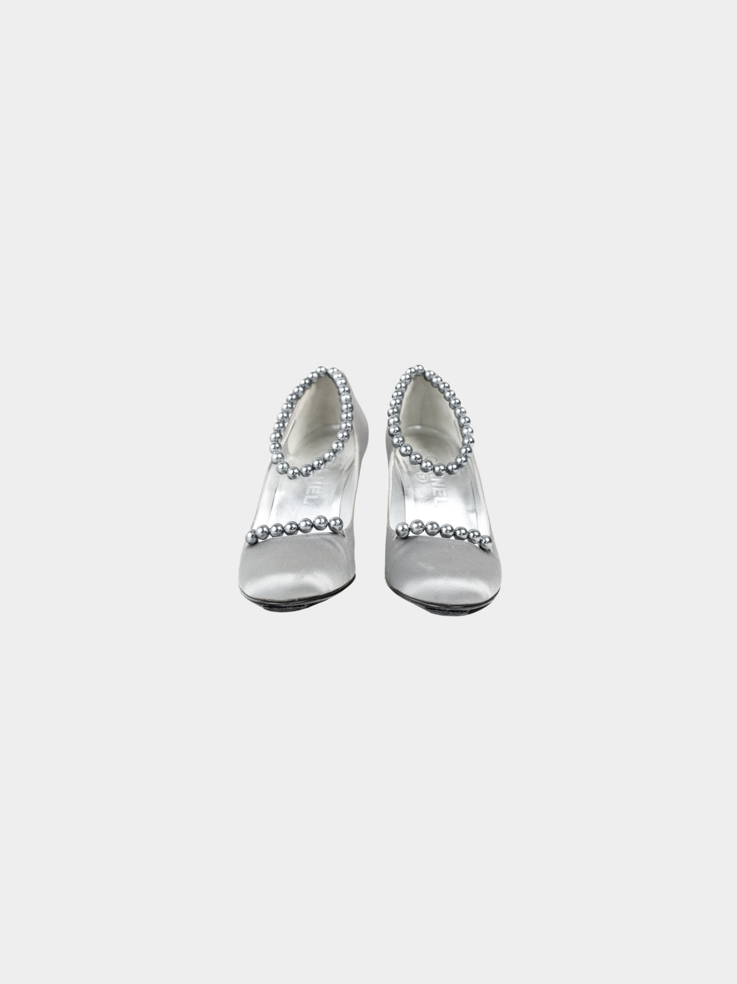 Chanel 2000s Grey Pearl Satin Heels