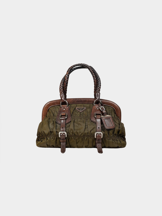 Prada 2007 Resort Green Tessuto Gaufre Nylon Shoulder Bag