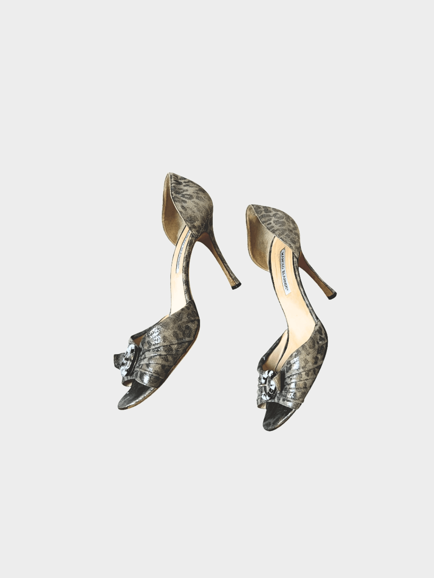 Manolo Blahnik 2000s Silver Leopard D’Orsay Heels