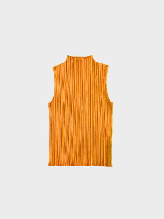 Issey Miyake Pleats Please 2000s Yellow Mock Neck Sleeveless Top