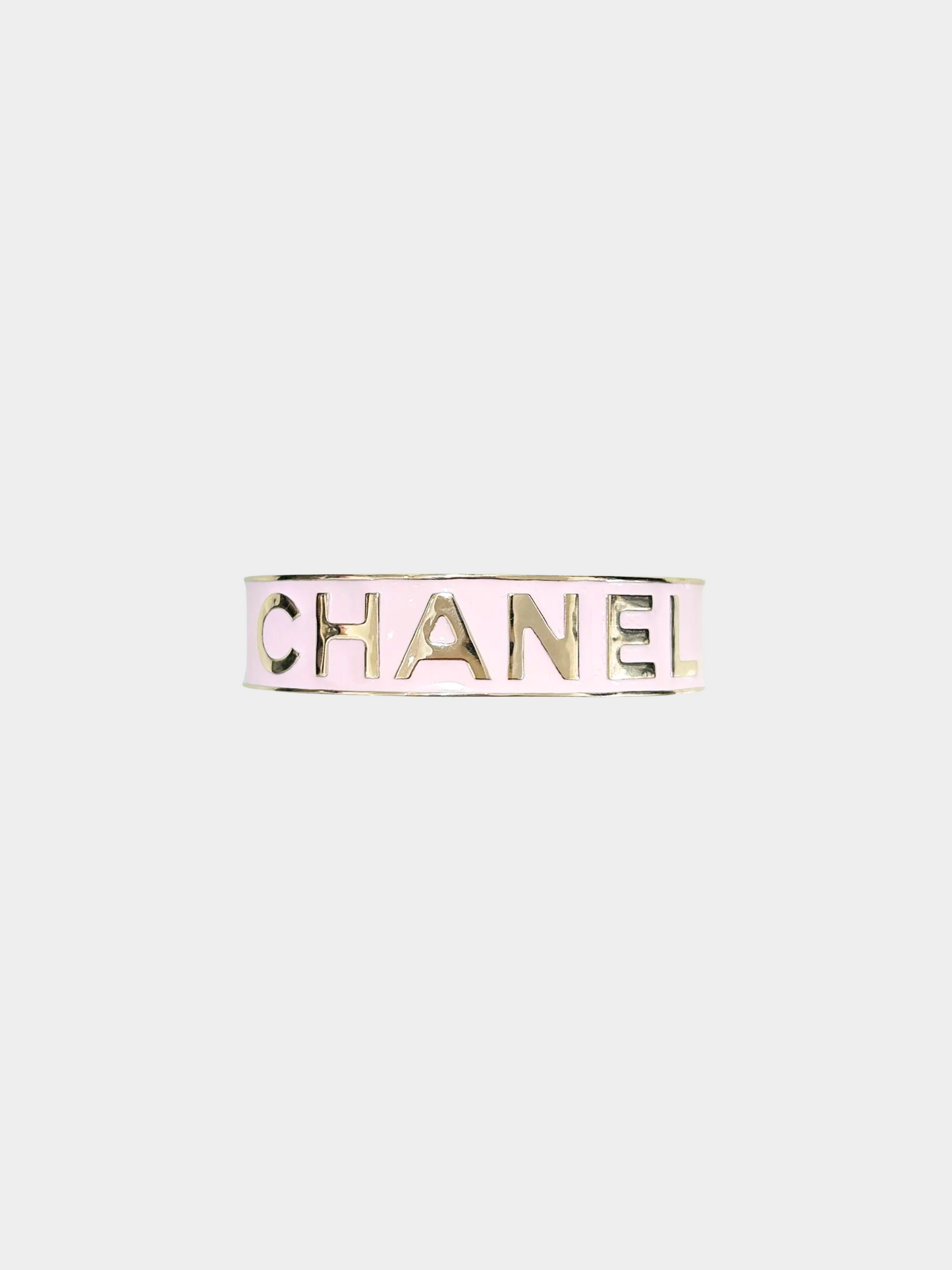 Chanel 2022 Pink Enamel Logo Cuff Bracelet