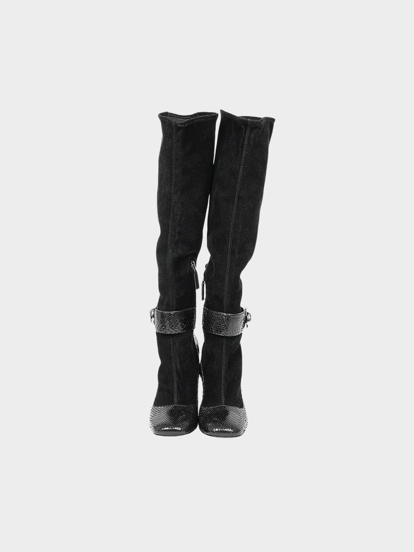 Prada FW 2011 Black Python Leather and Black Fabric Mary Jane Boots