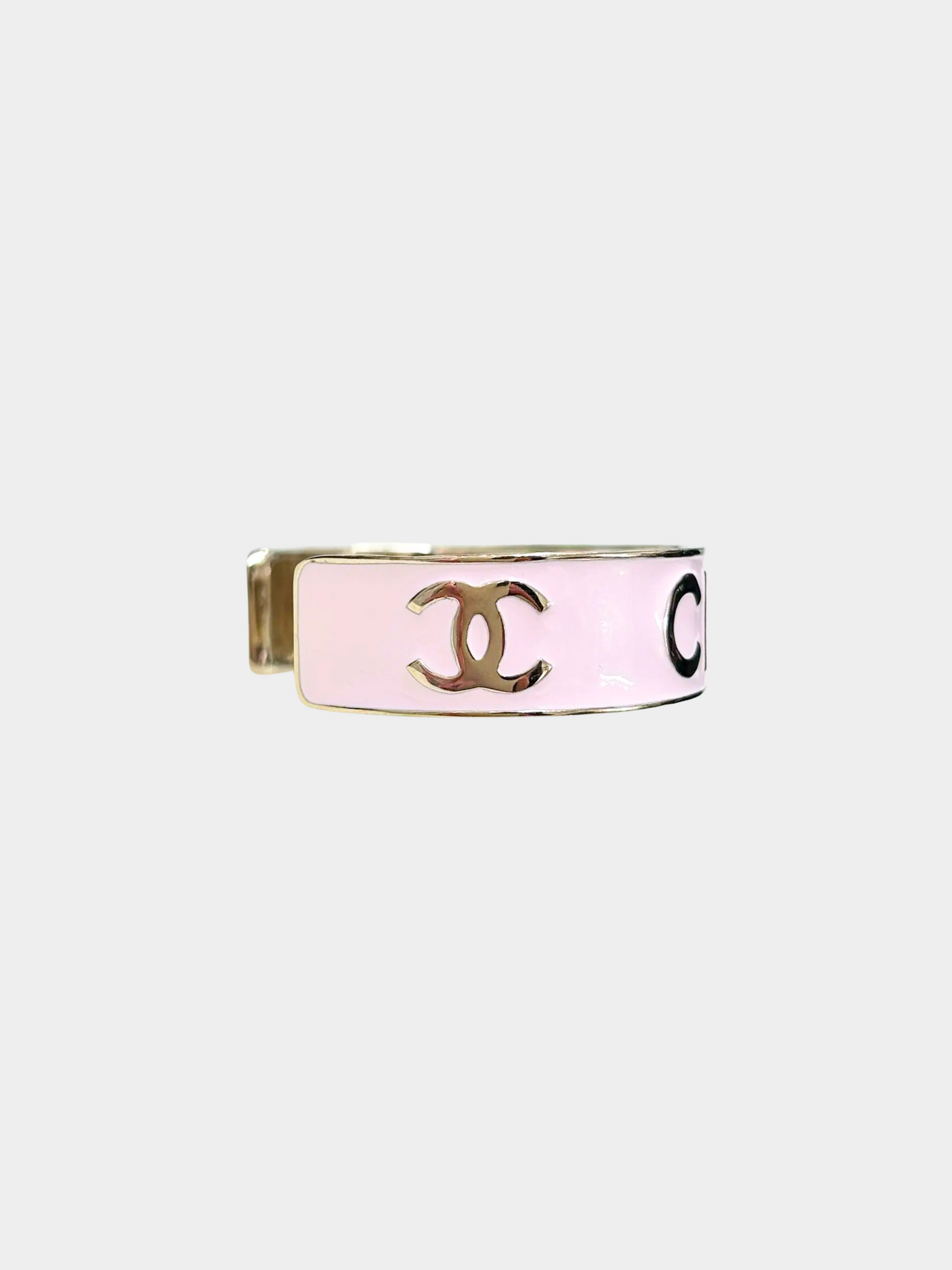 Chanel 2022 Pink Enamel Logo Cuff Bracelet
