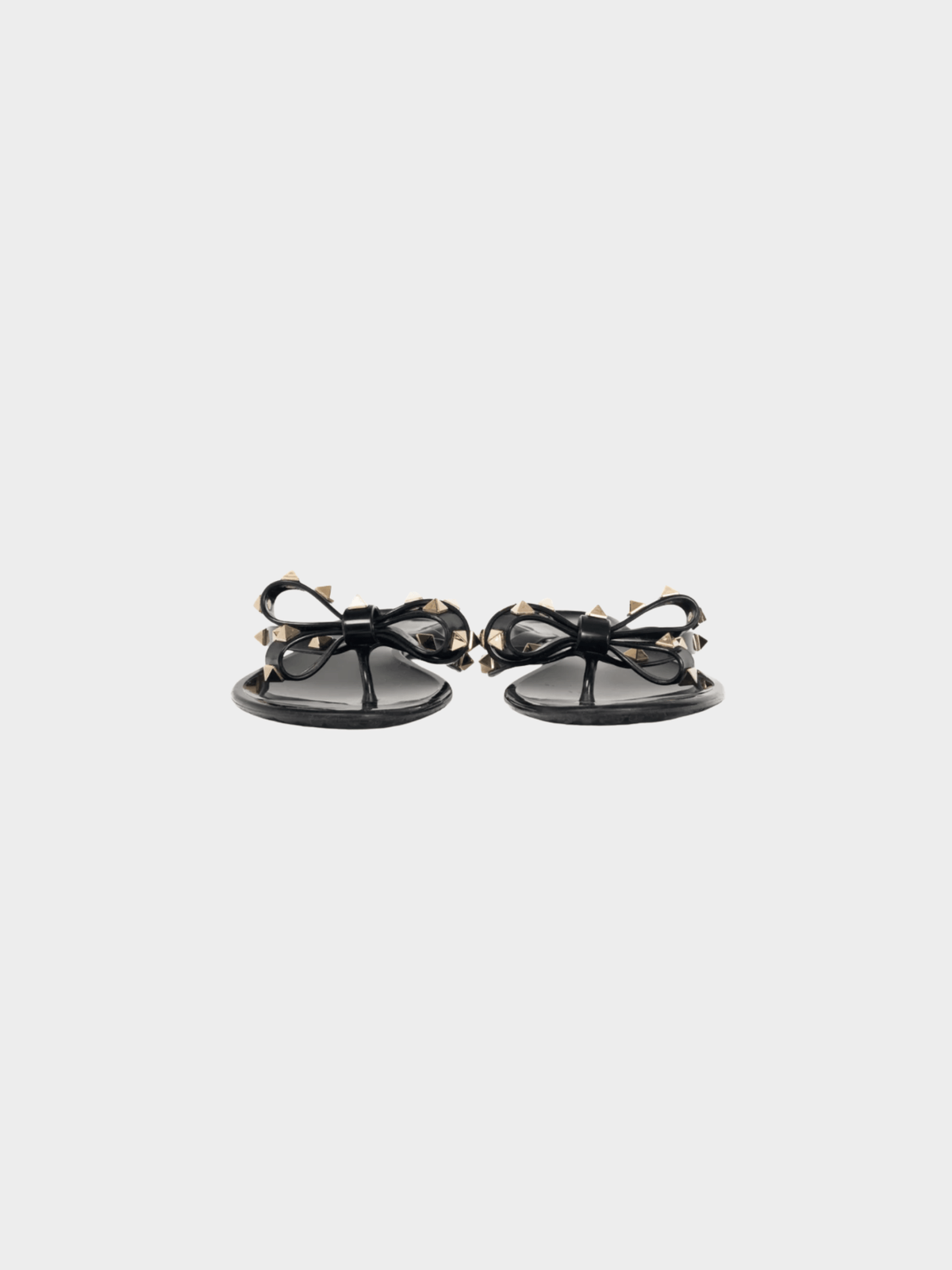 Valentino 2010s Nero Rockstud Bow Jelly Thong Sandals