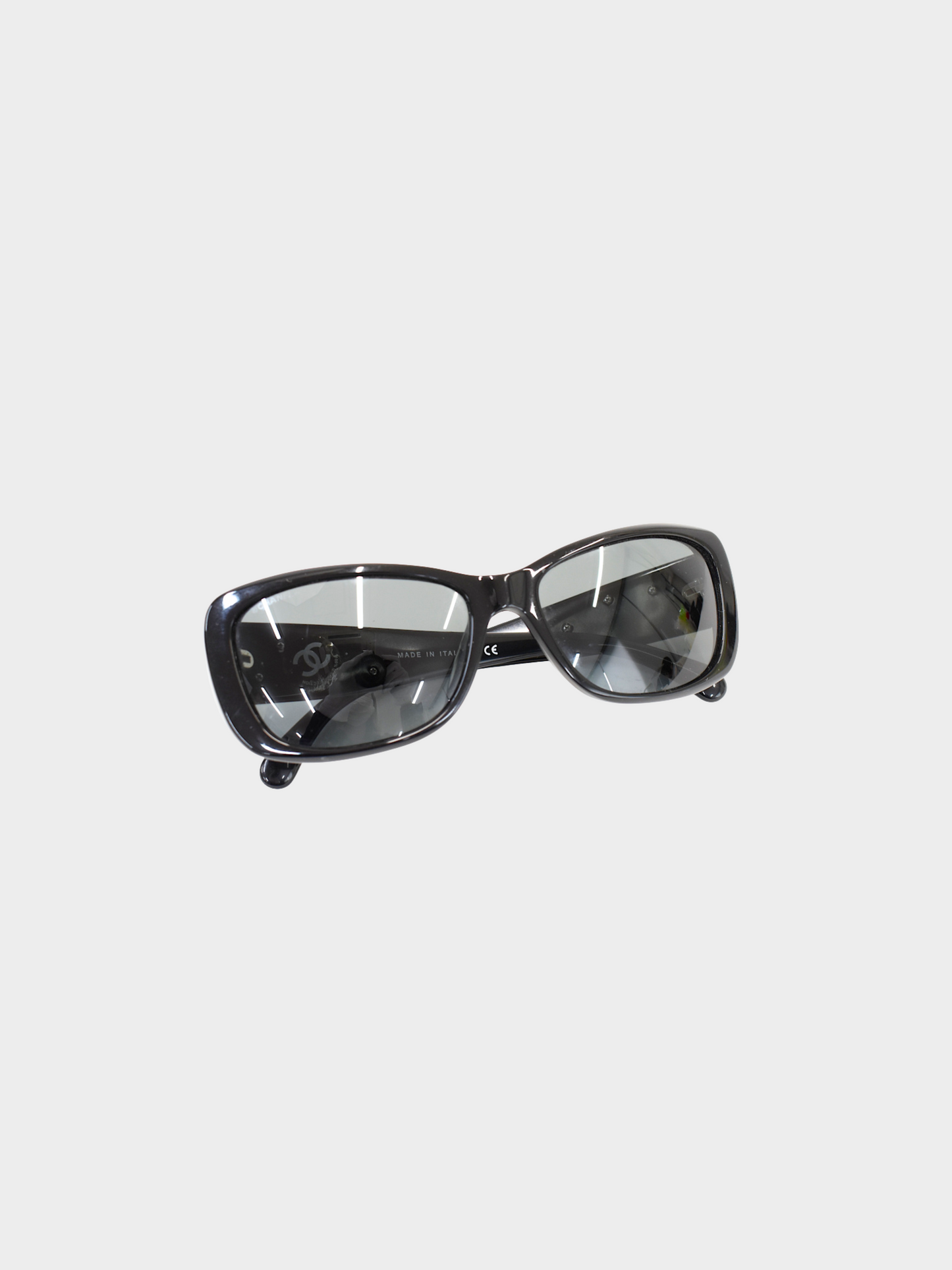 Chanel 2000s Black CC Camellia Square Sunglasses