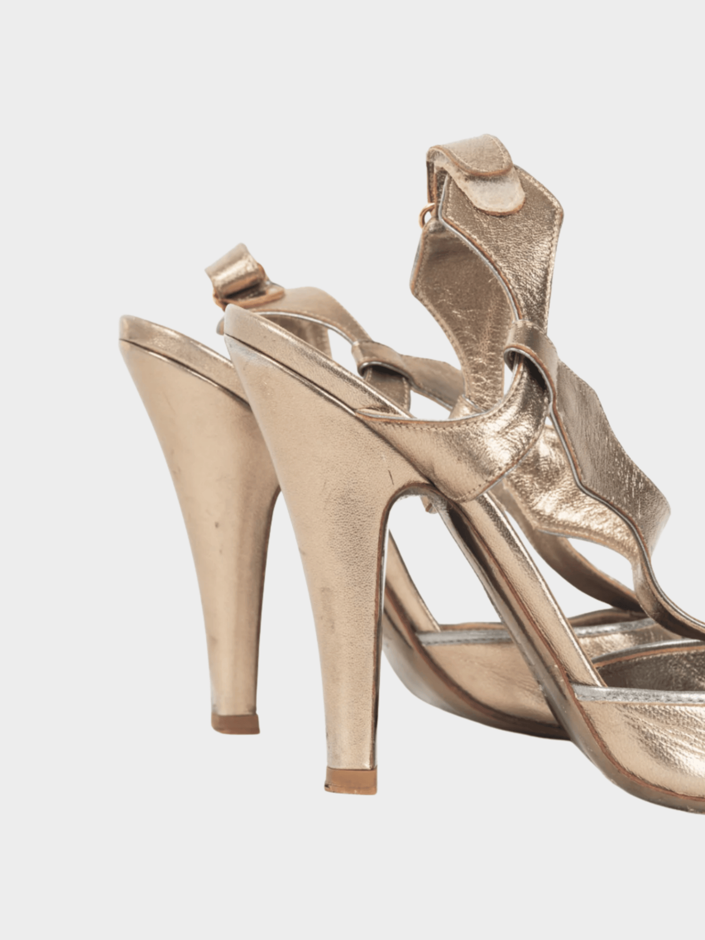 Valentino SS 2009 Runway Metallic Gold T-Strap Leather Sandals