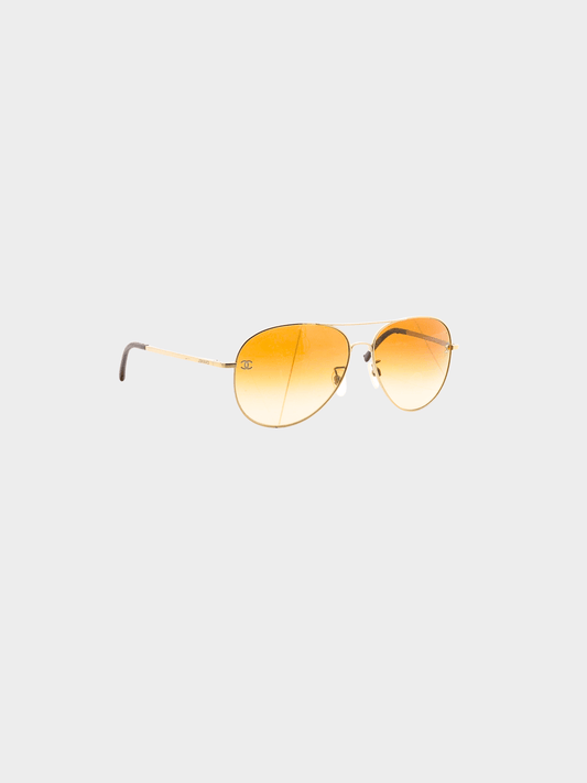 Chanel 2010s Gold Aviator Sunglasses