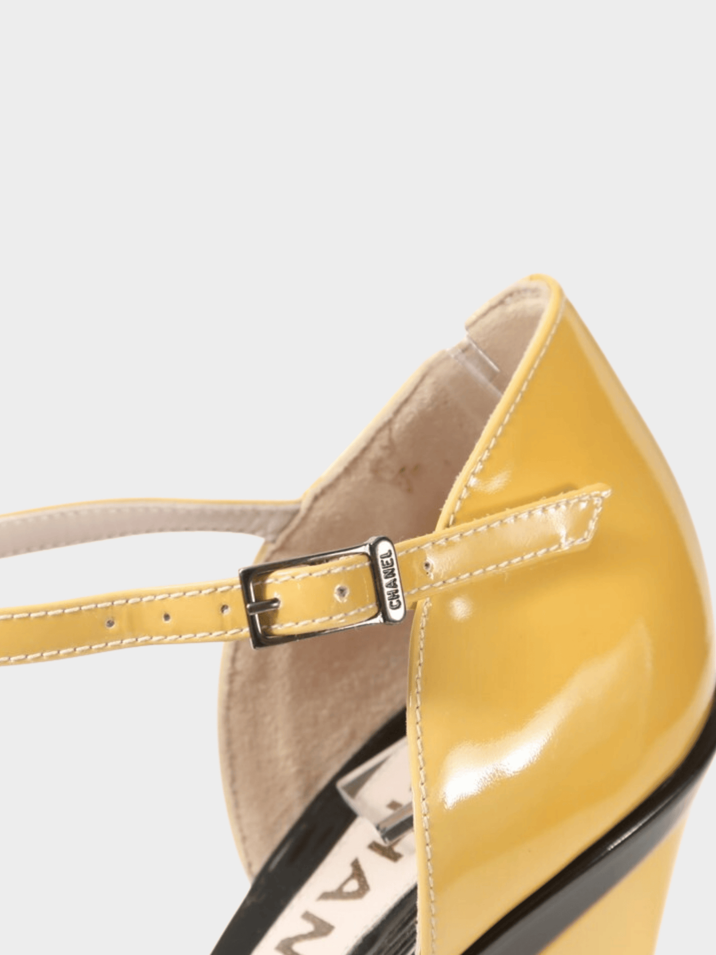 Chanel 2000s Black and Beige Patent Leather Platform Wedges