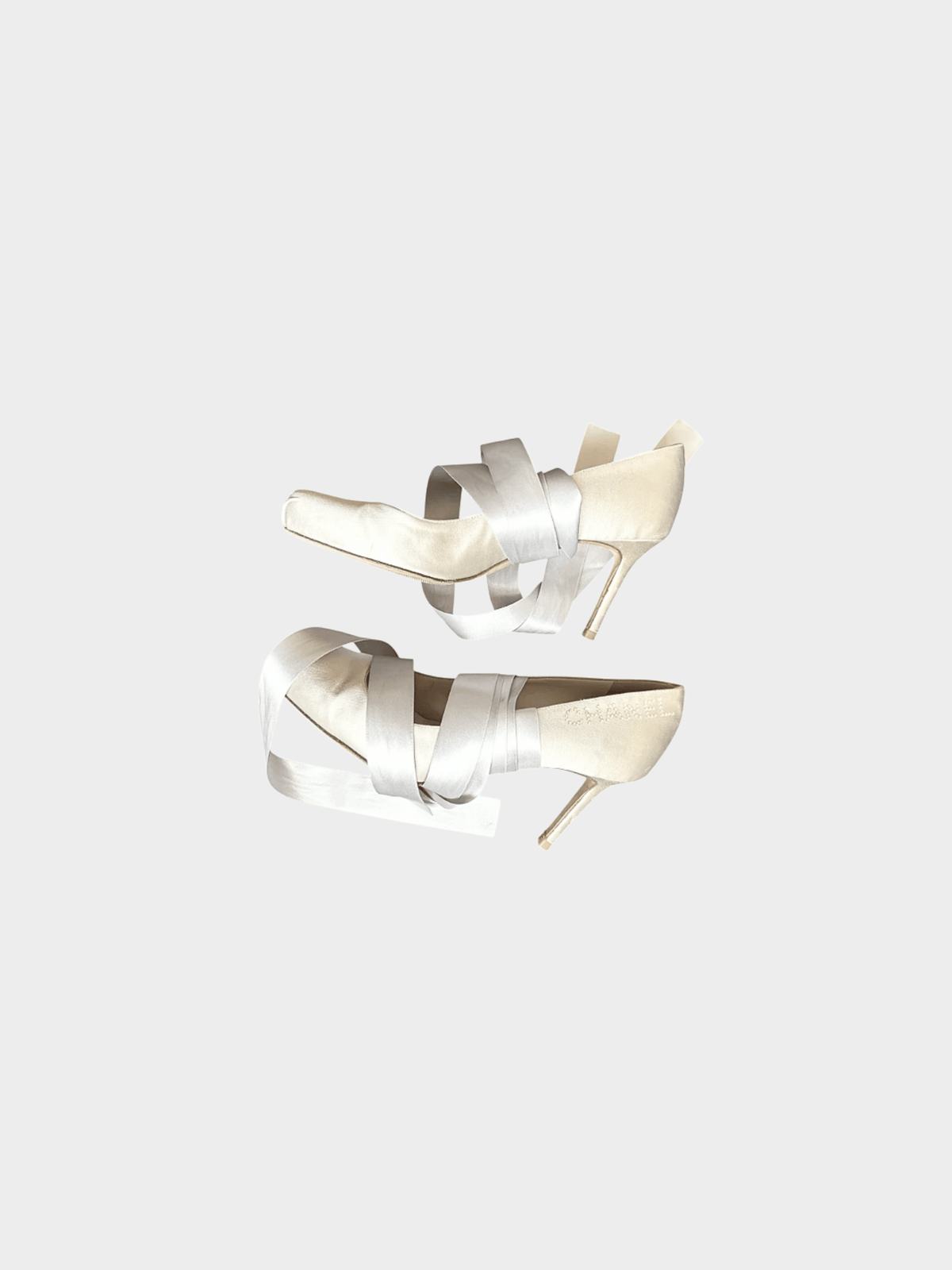 Chanel 2000s Rare White Ballet Satin Metallic Heels
