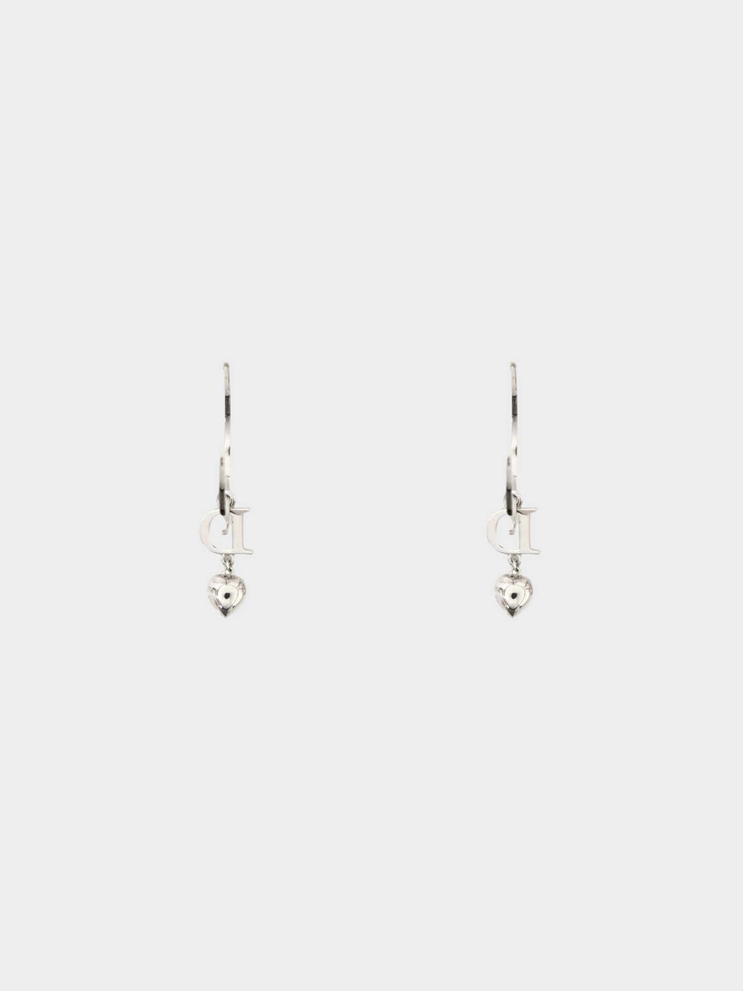 Christian Dior 2010s Silver Heart Rhinestone Hoop Earrings