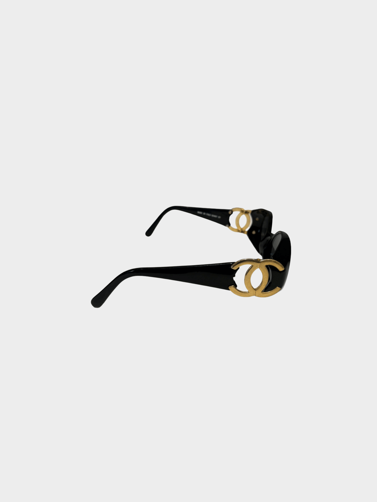 Chanel 2000s Black CC Rectangular Cat Eye Sunglasses