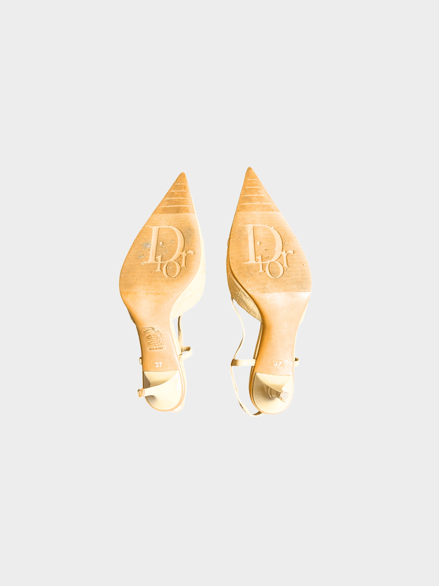 Christian Dior 2000s Beige Silver Metal Spell Out Charm Heels