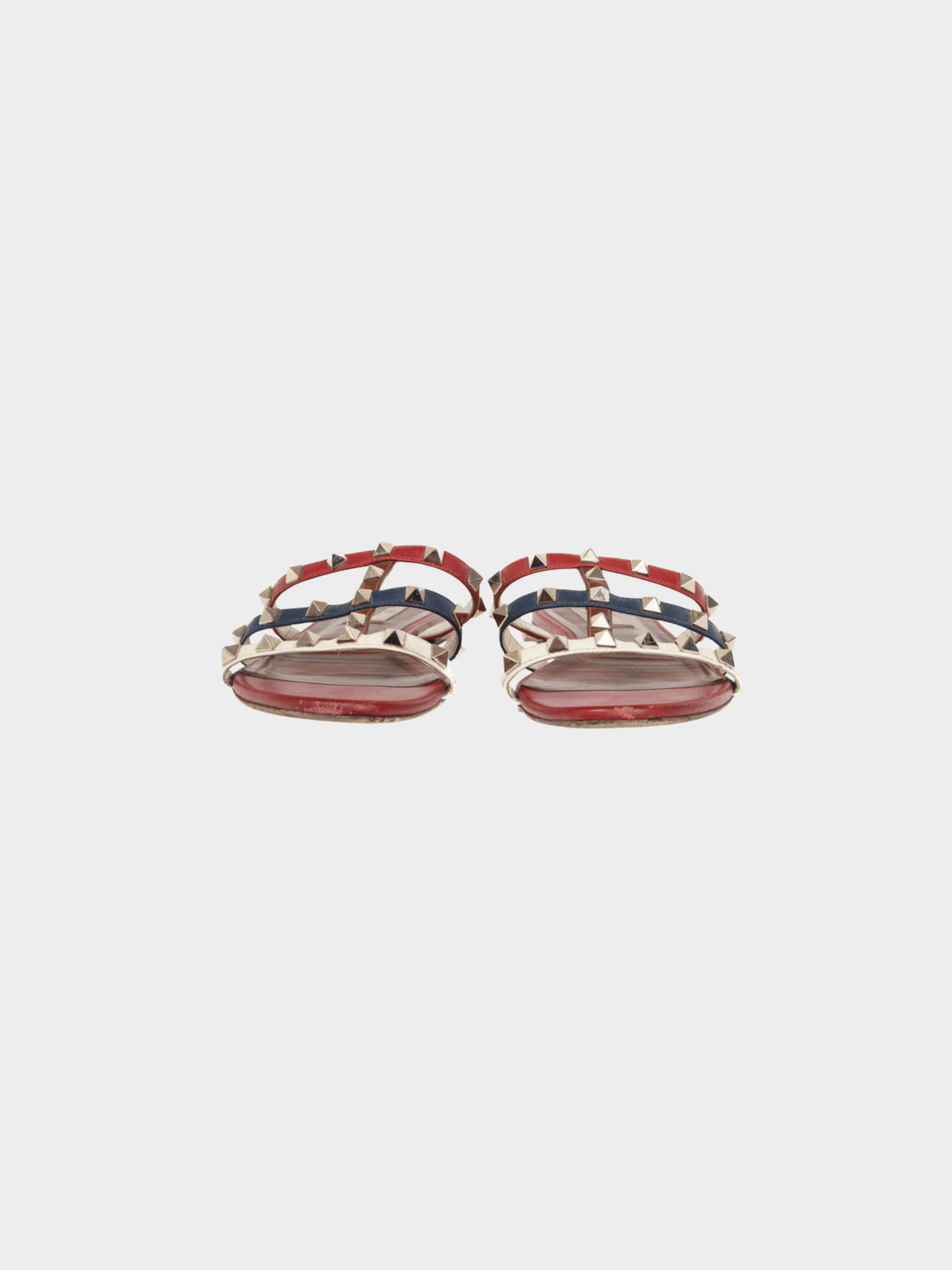Valentino Garavani 2019 Navy, Red, and White Rockstud Flat Mule Sandals