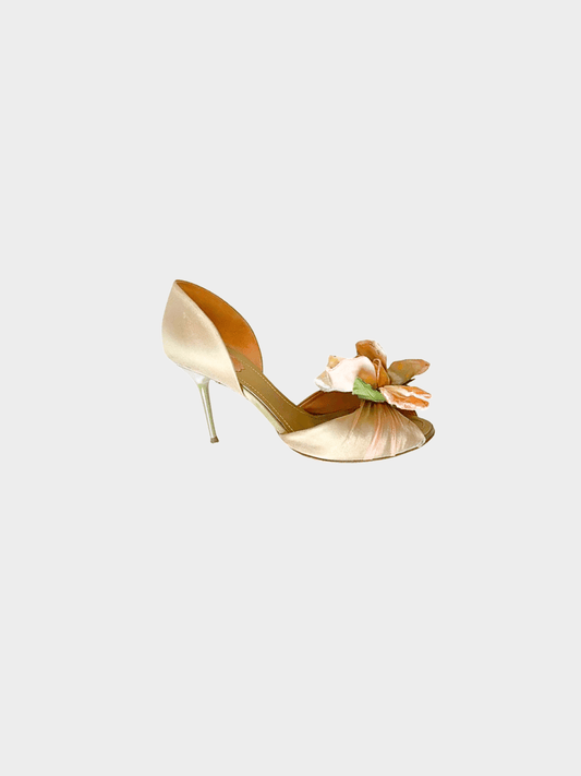 René Caovilla 2000s Pink Floral Satin D’Orsay Heels