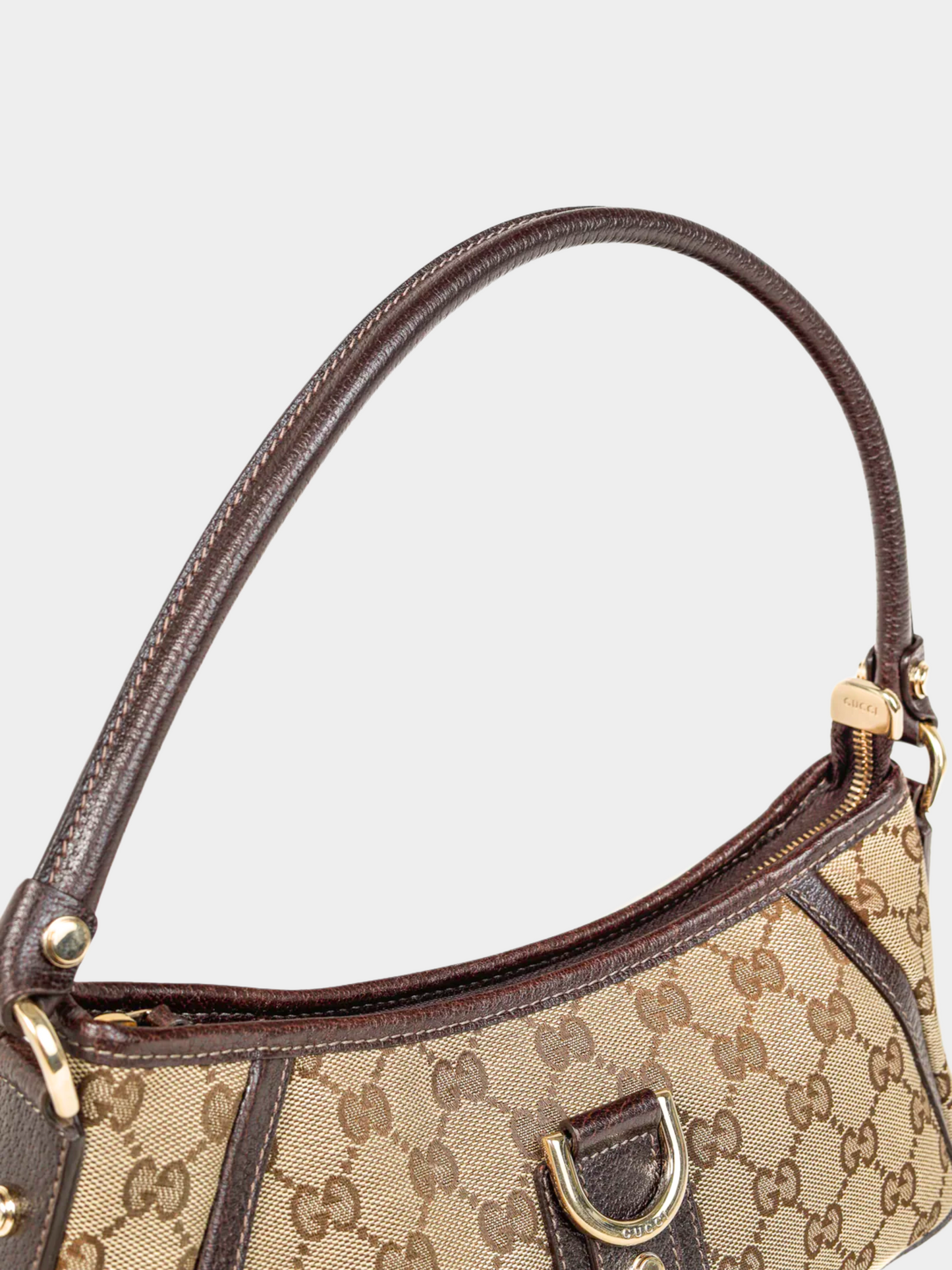Gucci 2010s Brown Monogram D Ring Abbey Pochette Shoulder Bag