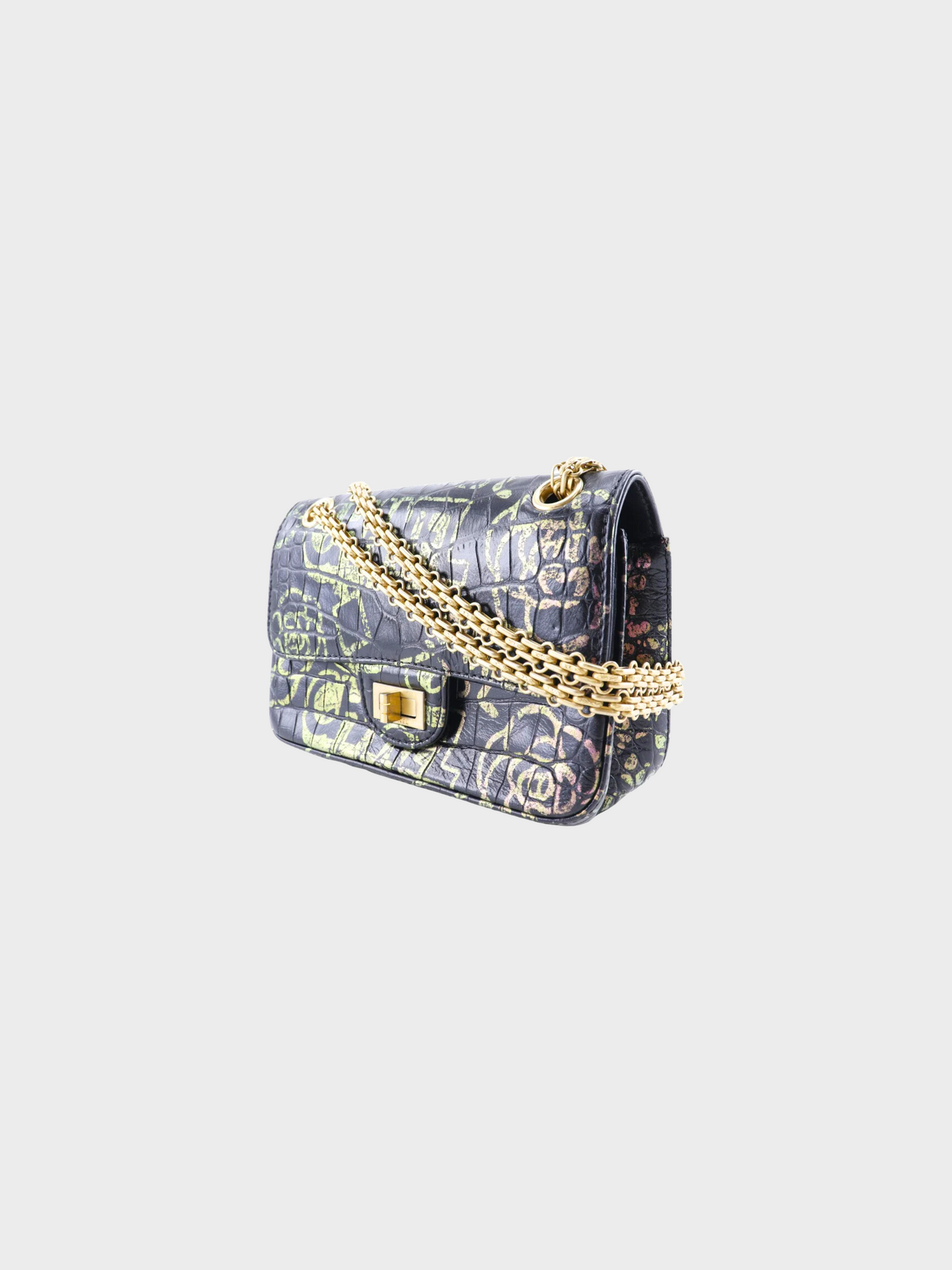 Chanel 2019 Black Leather Graffiti Chain Shoulder Bag