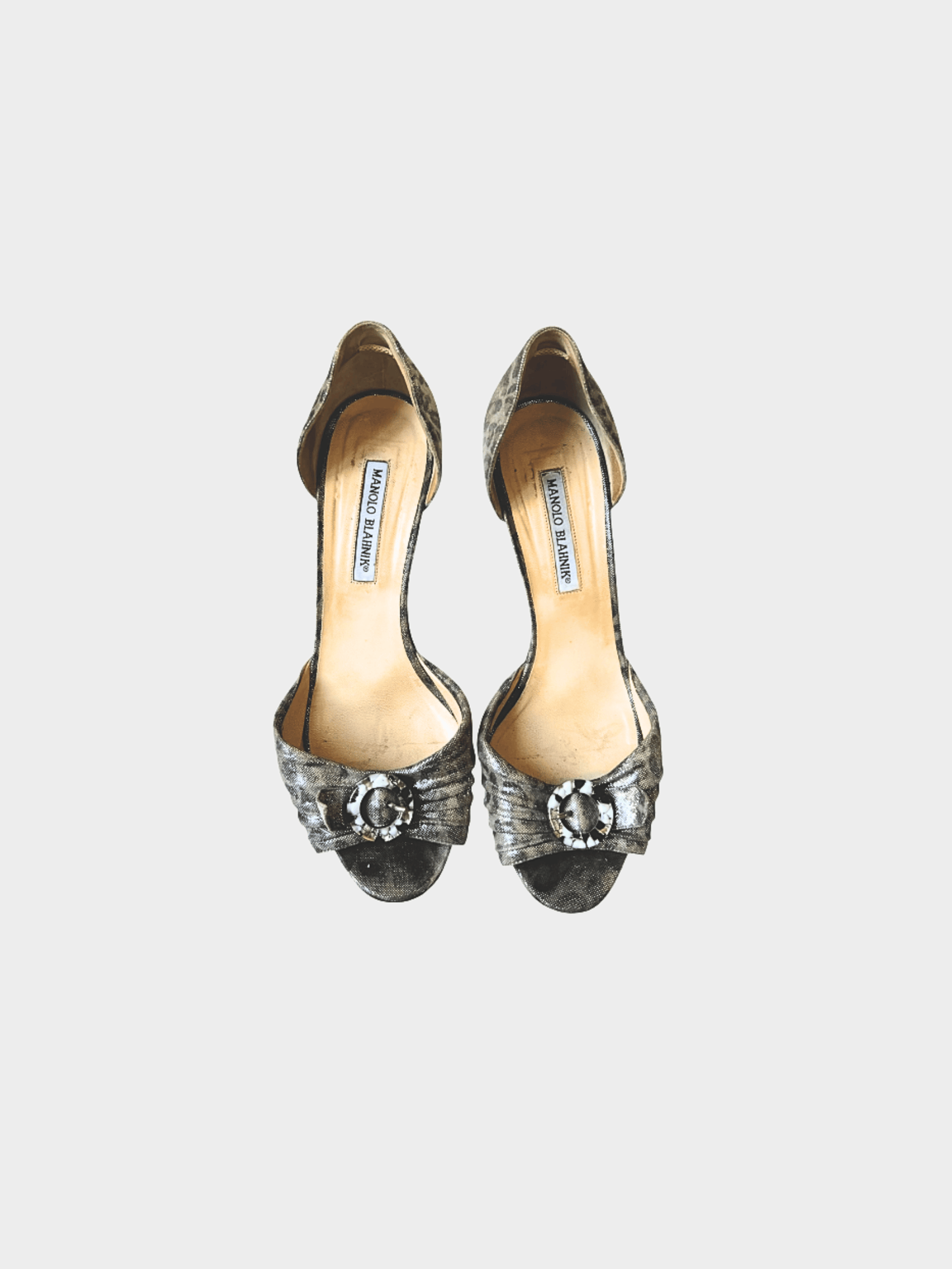 Manolo Blahnik 2000s Silver Leopard D’Orsay Heels