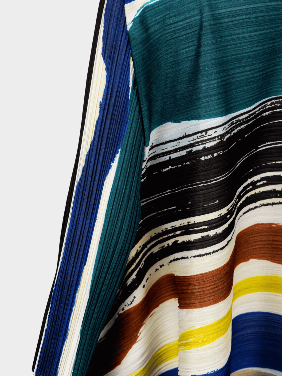Issey Miyake 2000s Pleats Please Abstract Multicolor Striped Sculptural Pleated Mini Dress