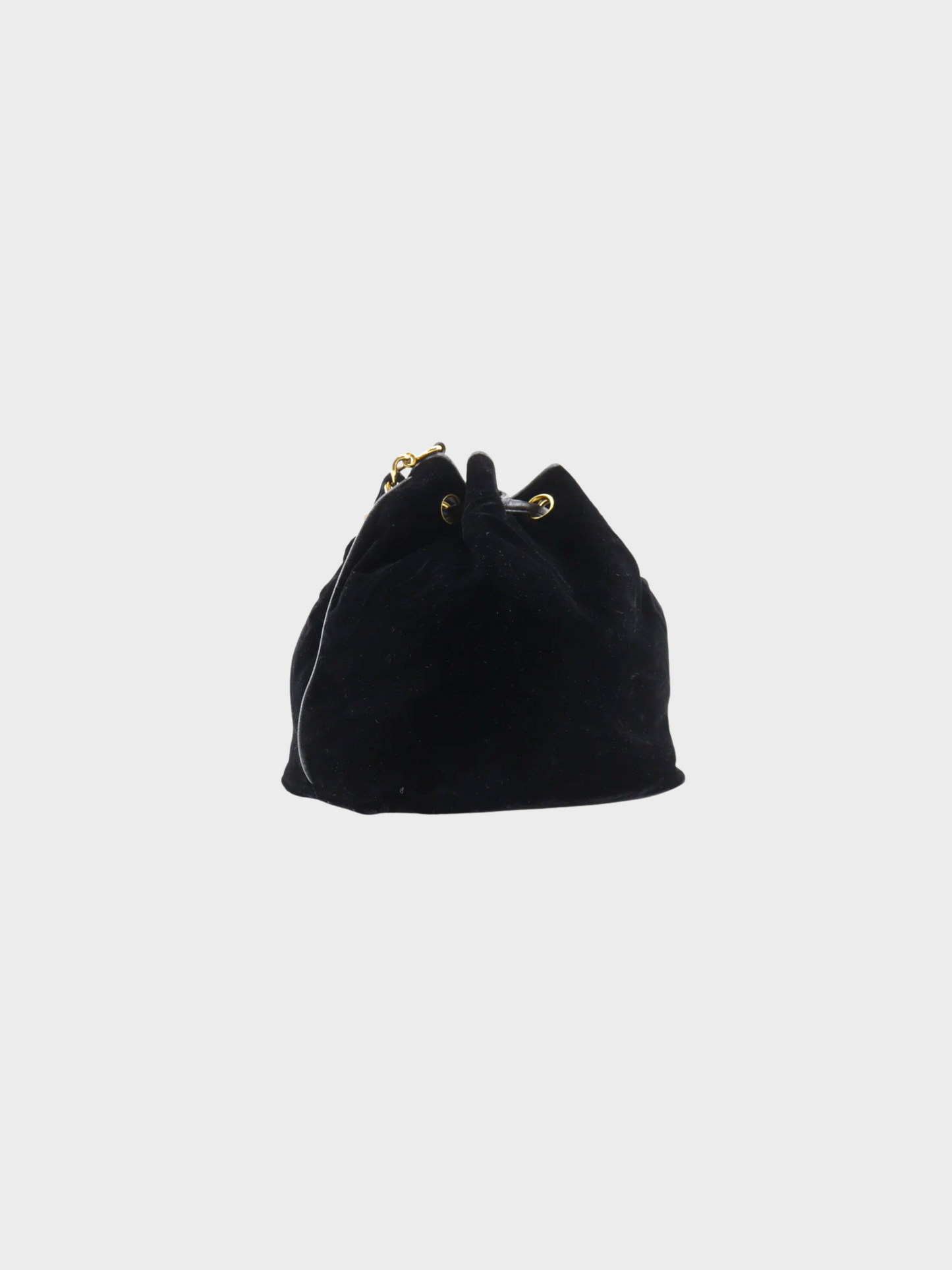 Chanel 1990s Black Drawstring Velvet Chain Shoulder Bag