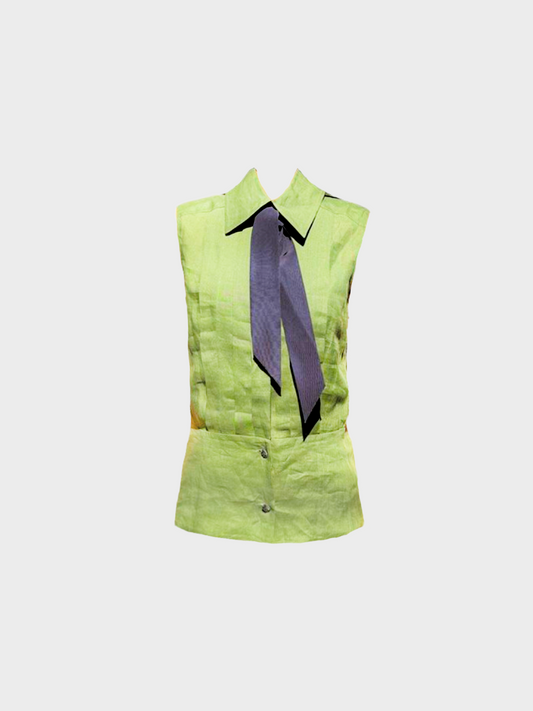 Chanel Cruise 2017 Green Sleeveless Button-Up Top