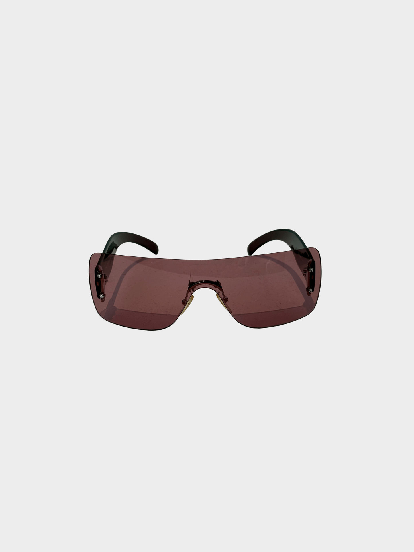 Gucci 2000s Pink Rimless Shield Sunglasses