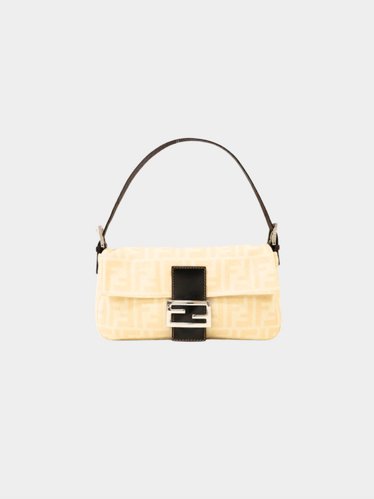 Fendi 2000s White Zucca Baguette Bag