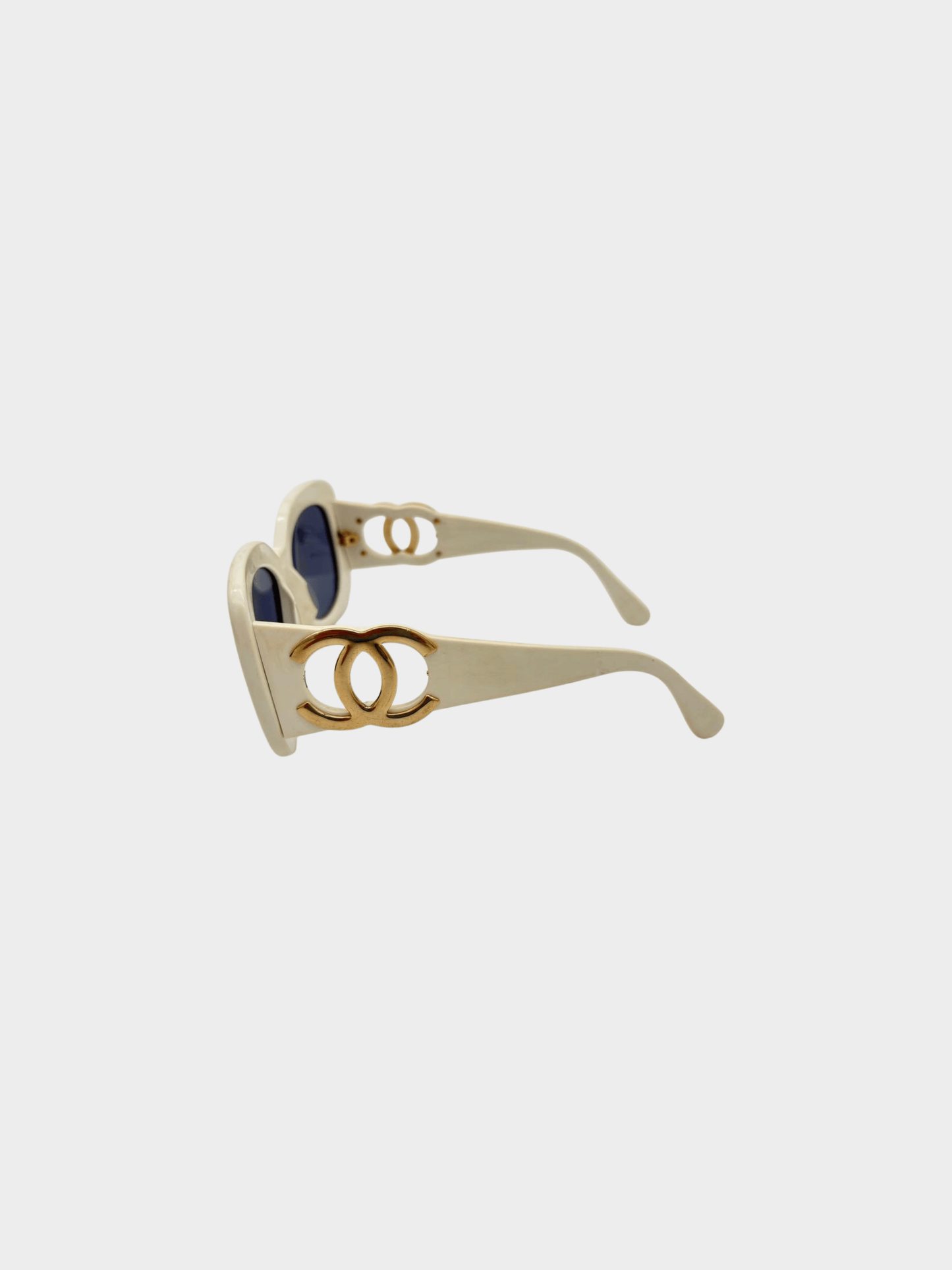 Chanel 2000s White CC Rectangular Cat Eye Sunglasses