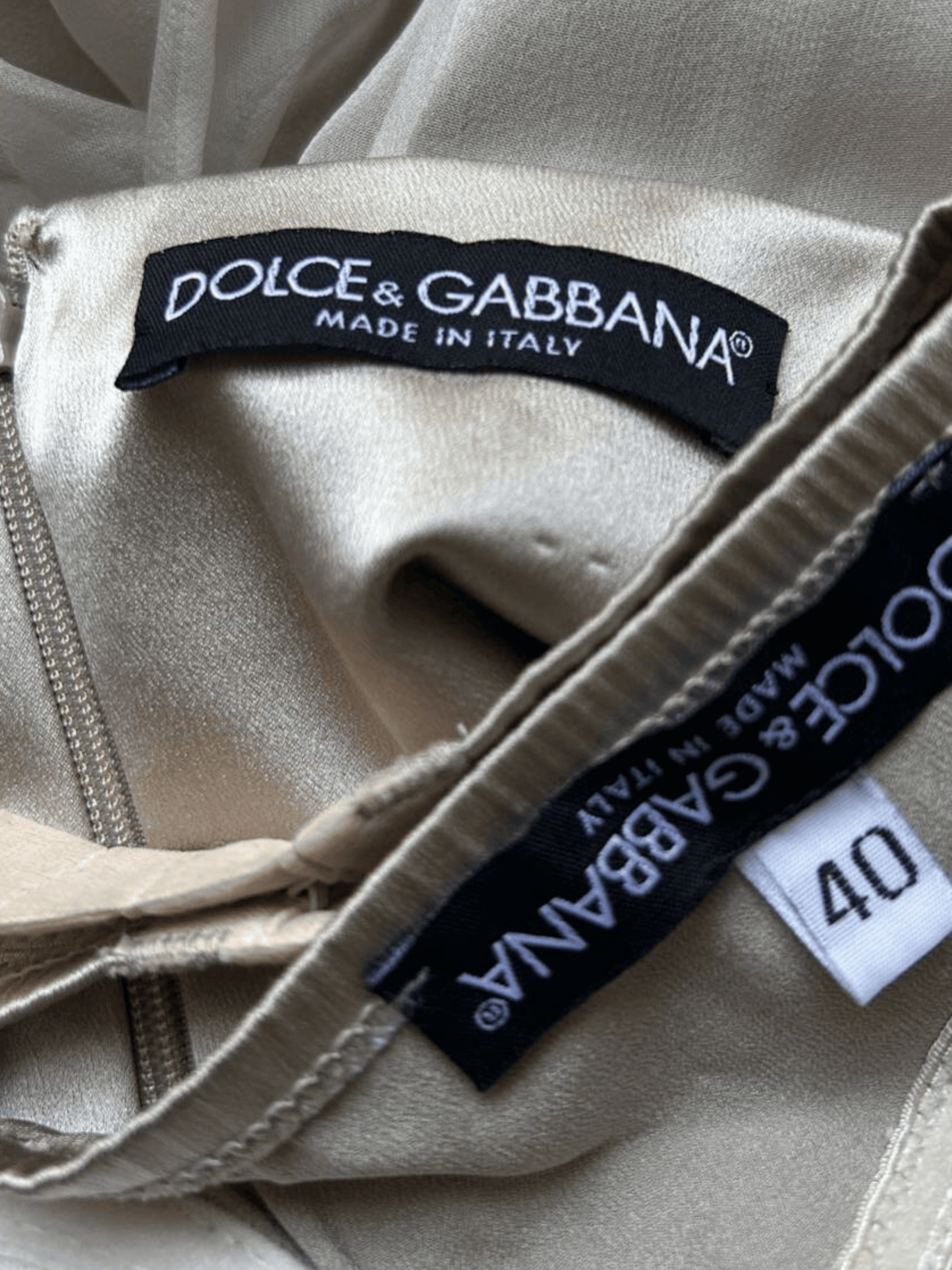 Dolce and Gabbana 2003-2004 Beige Silk Floral Detail Evening Dress